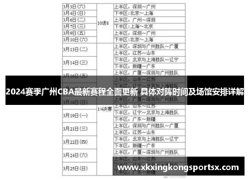 2024赛季广州CBA最新赛程全面更新 具体对阵时间及场馆安排详解